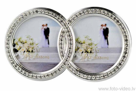 Metāla foto rāmītis ar diviem gredzeniem un kristāliem.